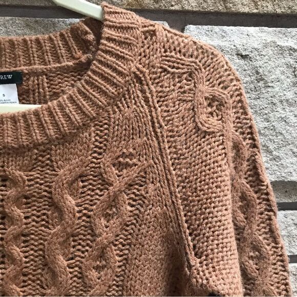 JCREW Cable Knit Merino Wool Alpaca Crewneck Sweater Tan Small - Picture 6 of 7